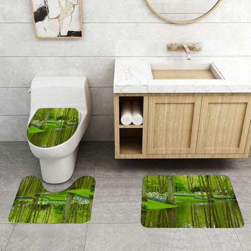 QRFASFZO 3 Stück Badematten und WC Vorleger Microfaser Weiches Badteppich badvorleger rutschfest Waschbar Badezimmerteppich Set, Natur, Wald mit See, Holländischer Garten, Schäferwald, Botanik, Blum QRFASFZO 3 Stück Badematten und WC Vorleger Microfaser Weiches Badteppich badvorleger rutschfest Waschbar Badezimmerteppich Set, Natur, Wald mit See, Holländischer Garten, Schäferwald, Botanik, Blum von QRFASFZO