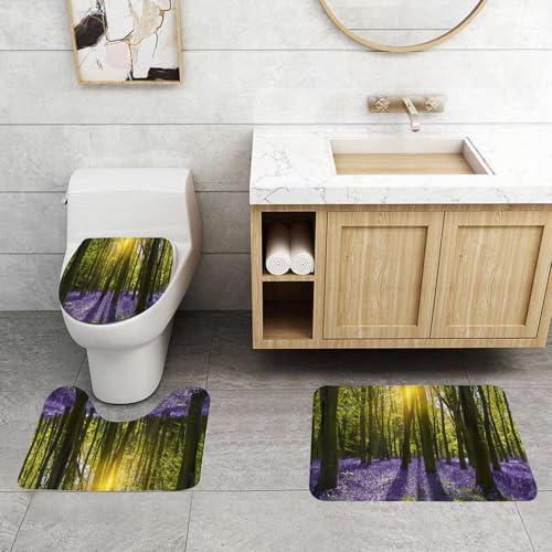 QRFASFZO 3 Stück Badematten und WC Vorleger Microfaser Weiches Badteppich badvorleger rutschfest Waschbar Badezimmerteppich Set, Set, Sonne beleuchtet einen Teppich aus Bluebells Blooms Deep in Wood QRFASFZO 3 Stück Badematten und WC Vorleger Microfaser Weiches Badteppich badvorleger rutschfest Waschbar Badezimmerteppich Set, Set, Sonne beleuchtet einen Teppich aus Bluebells Blooms Deep in Wood von QRFASFZO