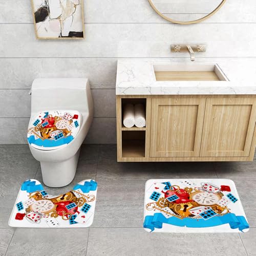 QRFASFZO 3 Stück Badematten und WC Vorleger Microfaser Weiches Badteppich badvorleger rutschfest Waschbar Badezimmerteppich Set, im Wunderland, verrücktes Design von Karten Uhren Teekannen Schlüssel QRFASFZO 3 Stück Badematten und WC Vorleger Microfaser Weiches Badteppich badvorleger rutschfest Waschbar Badezimmerteppich Set, im Wunderland, verrücktes Design von Karten Uhren Teekannen Schlüssel von QRFASFZO