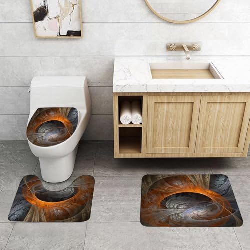 QRFASFZO 3 Stück Badematten und WC Vorleger Microfaser Weiches Badteppich badvorleger rutschfest Waschbar Badezimmerteppich Set,3D-Fraktal, ätherisches Konzept, Fantasy-Magie-Kunstdruck in dunklen T von QRFASFZO