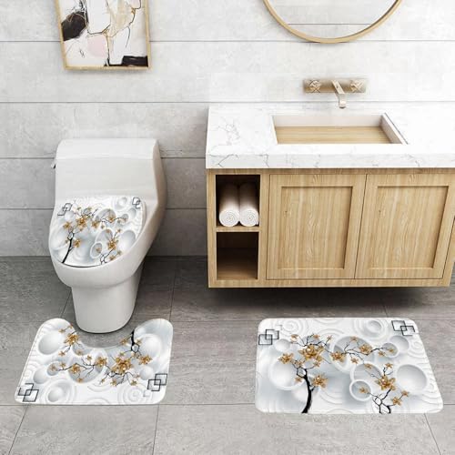 QRFASFZO 3 Stück Badematten und WC Vorleger Microfaser Weiches Badteppich badvorleger rutschfest Waschbar Badezimmerteppich Set,3D-Illustration von Blumen-Tapete QRFASFZO 3 Stück Badematten und WC Vorleger Microfaser Weiches Badteppich badvorleger rutschfest Waschbar Badezimmerteppich Set,3D-Illustration von Blumen-Tapete von QRFASFZO
