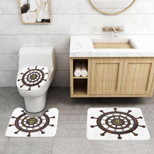 QRFASFZO 3 Stück Badematten und WC Vorleger Microfaser Weiches Badteppich badvorleger rutschfest Waschbar Badezimmerteppich Set,3D-Modell eines Schiffssteuerrads, Steuerrad mit Ankermarkierung, Holz QRFASFZO 3 Stück Badematten und WC Vorleger Microfaser Weiches Badteppich badvorleger rutschfest Waschbar Badezimmerteppich Set,3D-Modell eines Schiffssteuerrads, Steuerrad mit Ankermarkierung, Holz von QRFASFZO