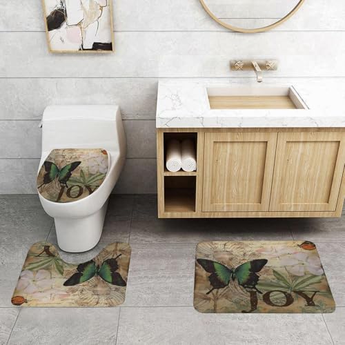 QRFASFZO 3 Stück Badematten und WC Vorleger Microfaser Weiches Badteppich badvorleger rutschfest Waschbar Badezimmerteppich Set,Abstract Grunge Hintergrund mit grünem Schmetterling und Blumen QRFASFZO 3 Stück Badematten und WC Vorleger Microfaser Weiches Badteppich badvorleger rutschfest Waschbar Badezimmerteppich Set,Abstract Grunge Hintergrund mit grünem Schmetterling und Blumen von QRFASFZO