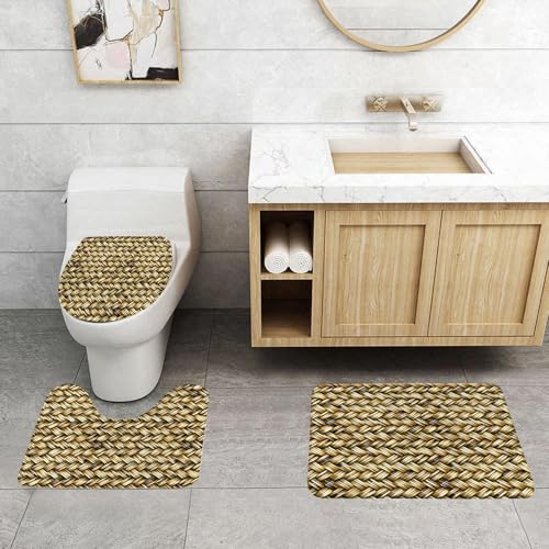 QRFASFZO 3 Stück Badematten und WC Vorleger Microfaser Weiches Badteppich badvorleger rutschfest Waschbar Badezimmerteppich Set,Abstrakt, Rattan-Korbflechtmuster, natürlicher Boho-Landhausstil, geom QRFASFZO 3 Stück Badematten und WC Vorleger Microfaser Weiches Badteppich badvorleger rutschfest Waschbar Badezimmerteppich Set,Abstrakt, Rattan-Korbflechtmuster, natürlicher Boho-Landhausstil, geom von QRFASFZO