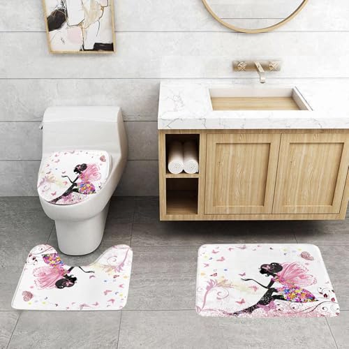 QRFASFZO 3 Stück Badematten und WC Vorleger Microfaser Weiches Badteppich badvorleger rutschfest Waschbar Badezimmerteppich Set,Abstrakte Silhouette eines Mädchens mit rosa Flügeln, umgeben von bunt QRFASFZO 3 Stück Badematten und WC Vorleger Microfaser Weiches Badteppich badvorleger rutschfest Waschbar Badezimmerteppich Set,Abstrakte Silhouette eines Mädchens mit rosa Flügeln, umgeben von bunt von QRFASFZO