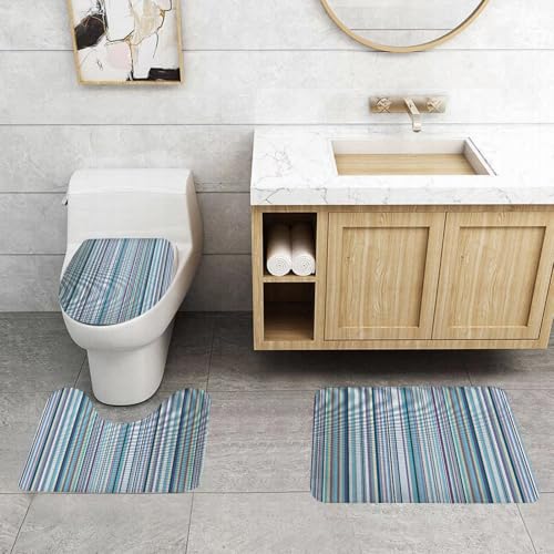 QRFASFZO 3 Stück Badematten und WC Vorleger Microfaser Weiches Badteppich badvorleger rutschfest Waschbar Badezimmerteppich Set,Abstrakte Tapete Hintergrund dekorative Trendige Bunte Streifen Muster von QRFASFZO