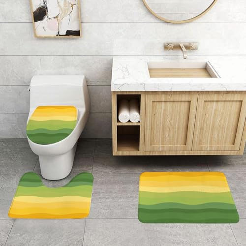 QRFASFZO 3 Stück Badematten und WC Vorleger Microfaser Weiches Badteppich badvorleger rutschfest Waschbar Badezimmerteppich Set,Abstrakte grün und gelb gefärbte Wellenlinien QRFASFZO 3 Stück Badematten und WC Vorleger Microfaser Weiches Badteppich badvorleger rutschfest Waschbar Badezimmerteppich Set,Abstrakte grün und gelb gefärbte Wellenlinien von QRFASFZO