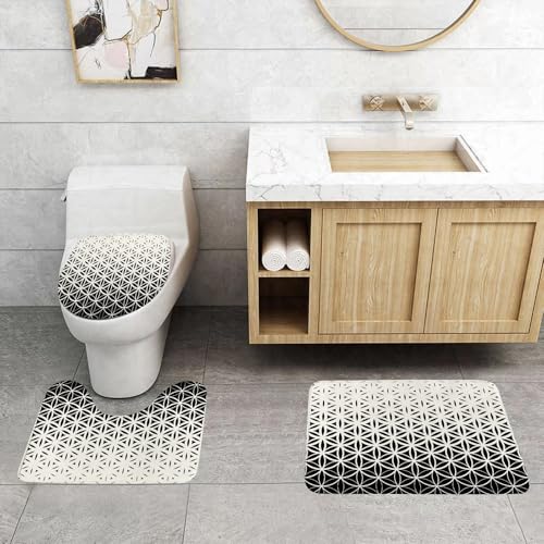QRFASFZO 3 Stück Badematten und WC Vorleger Microfaser Weiches Badteppich badvorleger rutschfest Waschbar Badezimmerteppich Set,Abstrakte heilige Geometrie schwarz-weiß Farbverlauf Blume des Lebens QRFASFZO 3 Stück Badematten und WC Vorleger Microfaser Weiches Badteppich badvorleger rutschfest Waschbar Badezimmerteppich Set,Abstrakte heilige Geometrie schwarz-weiß Farbverlauf Blume des Lebens von QRFASFZO