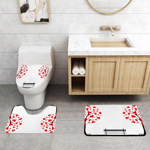 QRFASFZO 3 Stück Badematten und WC Vorleger Microfaser Weiches Badteppich badvorleger rutschfest Waschbar Badezimmerteppich Set,Abstrakter Baum aus Herzen mit Bank. QRFASFZO 3 Stück Badematten und WC Vorleger Microfaser Weiches Badteppich badvorleger rutschfest Waschbar Badezimmerteppich Set,Abstrakter Baum aus Herzen mit Bank. von QRFASFZO