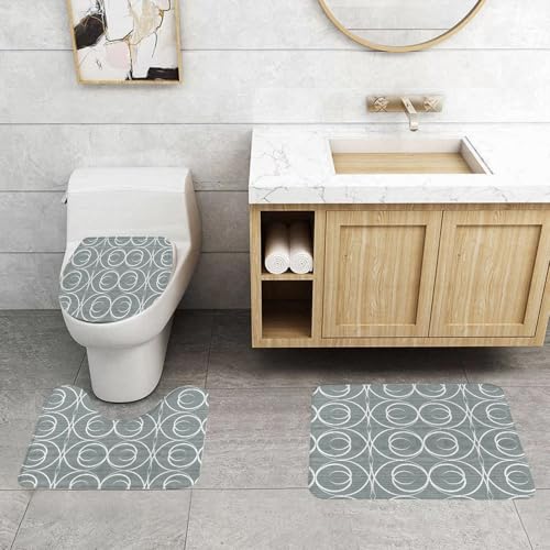QRFASFZO 3 Stück Badematten und WC Vorleger Microfaser Weiches Badteppich badvorleger rutschfest Waschbar Badezimmerteppich Set,Abstraktes, nahtloses Muster in opalgrüner Farbe für Tapeten und Hinte von QRFASFZO