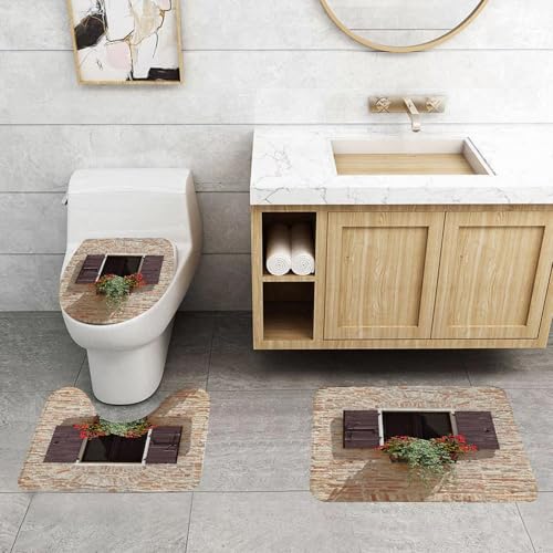 QRFASFZO 3 Stück Badematten und WC Vorleger Microfaser Weiches Badteppich badvorleger rutschfest Waschbar Badezimmerteppich Set,Alt aussehende toskanische Fenster in Einer Alten Steinmauer mit Blume QRFASFZO 3 Stück Badematten und WC Vorleger Microfaser Weiches Badteppich badvorleger rutschfest Waschbar Badezimmerteppich Set,Alt aussehende toskanische Fenster in Einer Alten Steinmauer mit Blume von QRFASFZO