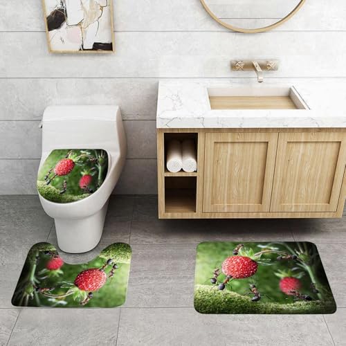QRFASFZO 3 Stück Badematten und WC Vorleger Microfaser Weiches Badteppich badvorleger rutschfest Waschbar Badezimmerteppich Set,Ameisen versammeln Sich um eine Erdbeere in Einer üppig grünen Umgebun QRFASFZO 3 Stück Badematten und WC Vorleger Microfaser Weiches Badteppich badvorleger rutschfest Waschbar Badezimmerteppich Set,Ameisen versammeln Sich um eine Erdbeere in Einer üppig grünen Umgebun von QRFASFZO