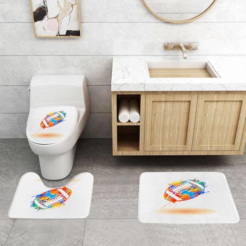 QRFASFZO 3 Stück Badematten und WC Vorleger Microfaser Weiches Badteppich badvorleger rutschfest Waschbar Badezimmerteppich Set,American Football Illustrationsstil, künstlerisches Bild des American von QRFASFZO