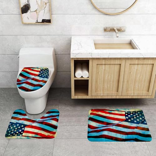 QRFASFZO 3 Stück Badematten und WC Vorleger Microfaser Weiches Badteppich badvorleger rutschfest Waschbar Badezimmerteppich Set,Amerikanische Flagge, amerikanische Flagge im Wind auf dem Fahnenmast- QRFASFZO 3 Stück Badematten und WC Vorleger Microfaser Weiches Badteppich badvorleger rutschfest Waschbar Badezimmerteppich Set,Amerikanische Flagge, amerikanische Flagge im Wind auf dem Fahnenmast- von QRFASFZO