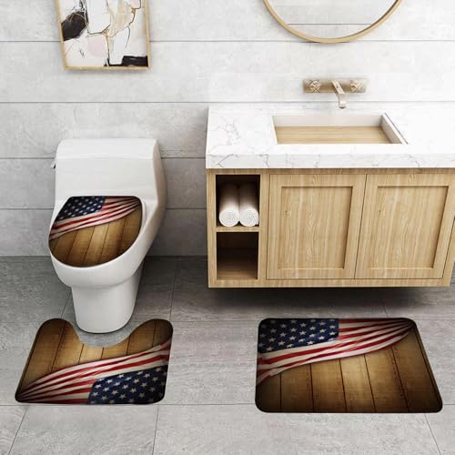 QRFASFZO 3 Stück Badematten und WC Vorleger Microfaser Weiches Badteppich badvorleger rutschfest Waschbar Badezimmerteppich Set,Amerikanische Flagge auf einem braunen Holz strukturierten Hintergrund QRFASFZO 3 Stück Badematten und WC Vorleger Microfaser Weiches Badteppich badvorleger rutschfest Waschbar Badezimmerteppich Set,Amerikanische Flagge auf einem braunen Holz strukturierten Hintergrund von QRFASFZO