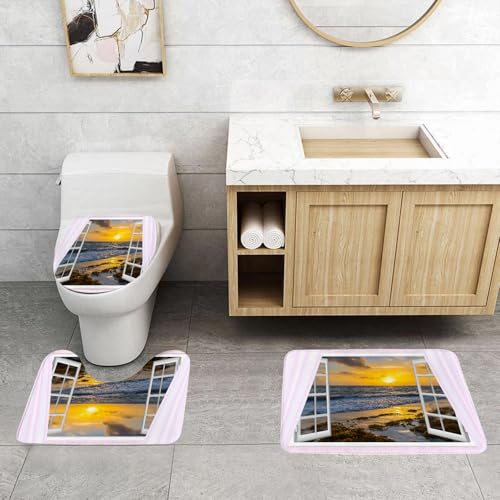 QRFASFZO 3 Stück Badematten und WC Vorleger Microfaser Weiches Badteppich badvorleger rutschfest Waschbar Badezimmerteppich Set,An der Küste, offenes Fenster mit Blick auf den Himmel mit aufsteigend QRFASFZO 3 Stück Badematten und WC Vorleger Microfaser Weiches Badteppich badvorleger rutschfest Waschbar Badezimmerteppich Set,An der Küste, offenes Fenster mit Blick auf den Himmel mit aufsteigend von QRFASFZO