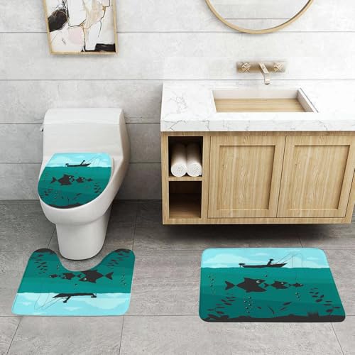 QRFASFZO 3 Stück Badematten und WC Vorleger Microfaser Weiches Badteppich badvorleger rutschfest Waschbar Badezimmerteppich Set,Angeln auf dem Boot. Angel-Designelemente. QRFASFZO 3 Stück Badematten und WC Vorleger Microfaser Weiches Badteppich badvorleger rutschfest Waschbar Badezimmerteppich Set,Angeln auf dem Boot. Angel-Designelemente. von QRFASFZO
