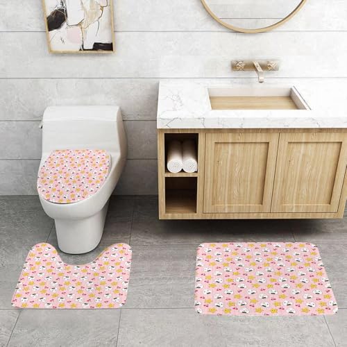 QRFASFZO 3 Stück Badematten und WC Vorleger Microfaser Weiches Badteppich badvorleger rutschfest Waschbar Badezimmerteppich Set,Anime-Repeat-Design mit lächelndem Sushi auf rosa Streifen, Sternen un von QRFASFZO