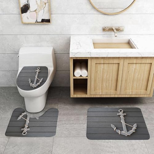 QRFASFZO 3 Stück Badematten und WC Vorleger Microfaser Weiches Badteppich badvorleger rutschfest Waschbar Badezimmerteppich Set,Anker, Holzanker mit Seil an der Wand Antikes Meeresnatur-Abenteuer-Ku QRFASFZO 3 Stück Badematten und WC Vorleger Microfaser Weiches Badteppich badvorleger rutschfest Waschbar Badezimmerteppich Set,Anker, Holzanker mit Seil an der Wand Antikes Meeresnatur-Abenteuer-Ku von QRFASFZO