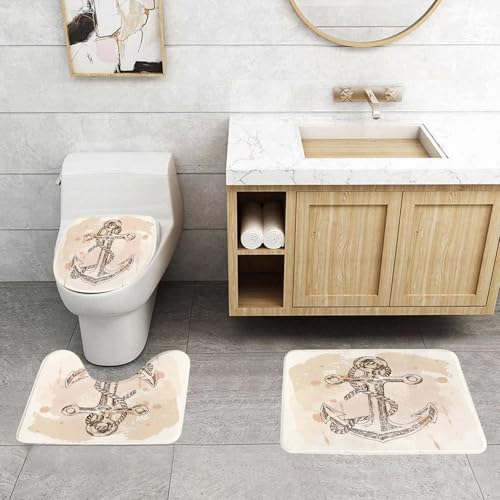 QRFASFZO 3 Stück Badematten und WC Vorleger Microfaser Weiches Badteppich badvorleger rutschfest Waschbar Badezimmerteppich Set,Ankerdekor, Abbildung von Anker und Seil auf marineblauem Hintergrund QRFASFZO 3 Stück Badematten und WC Vorleger Microfaser Weiches Badteppich badvorleger rutschfest Waschbar Badezimmerteppich Set,Ankerdekor, Abbildung von Anker und Seil auf marineblauem Hintergrund von QRFASFZO