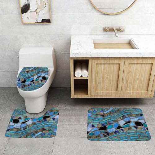 QRFASFZO 3 Stück Badematten und WC Vorleger Microfaser Weiches Badteppich badvorleger rutschfest Waschbar Badezimmerteppich Set,Anordnungen von blauen und goldenen Fliesen in verschiedenen Formen sc QRFASFZO 3 Stück Badematten und WC Vorleger Microfaser Weiches Badteppich badvorleger rutschfest Waschbar Badezimmerteppich Set,Anordnungen von blauen und goldenen Fliesen in verschiedenen Formen sc von QRFASFZO