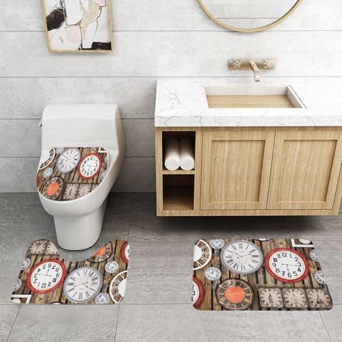 QRFASFZO 3 Stück Badematten und WC Vorleger Microfaser Weiches Badteppich badvorleger rutschfest Waschbar Badezimmerteppich Set,Antike Uhr auf Holzwand als Hintergrund QRFASFZO 3 Stück Badematten und WC Vorleger Microfaser Weiches Badteppich badvorleger rutschfest Waschbar Badezimmerteppich Set,Antike Uhr auf Holzwand als Hintergrund von QRFASFZO