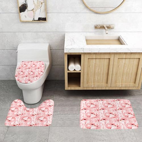 QRFASFZO 3 Stück Badematten und WC Vorleger Microfaser Weiches Badteppich badvorleger rutschfest Waschbar Badezimmerteppich Set,Aquarell, Vintage handgezeichnete süße Blumen blühen Frühling Natur von QRFASFZO