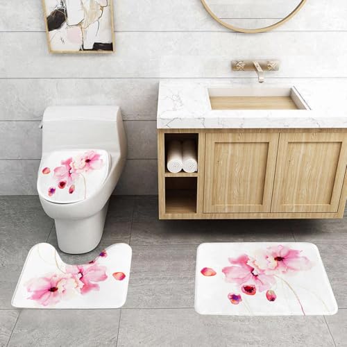 QRFASFZO 3 Stück Badematten und WC Vorleger Microfaser Weiches Badteppich badvorleger rutschfest Waschbar Badezimmerteppich Set,Aquarell, handgezeichnete feine Hellrosa Blüten mit natürlichen Blüten QRFASFZO 3 Stück Badematten und WC Vorleger Microfaser Weiches Badteppich badvorleger rutschfest Waschbar Badezimmerteppich Set,Aquarell, handgezeichnete feine Hellrosa Blüten mit natürlichen Blüten von QRFASFZO