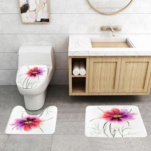QRFASFZO 3 Stück Badematten und WC Vorleger Microfaser Weiches Badteppich badvorleger rutschfest Waschbar Badezimmerteppich Set,Aquarell, schöne zweifarbige Blume Blüte Natur Frühling Wiederbelebung QRFASFZO 3 Stück Badematten und WC Vorleger Microfaser Weiches Badteppich badvorleger rutschfest Waschbar Badezimmerteppich Set,Aquarell, schöne zweifarbige Blume Blüte Natur Frühling Wiederbelebung von QRFASFZO