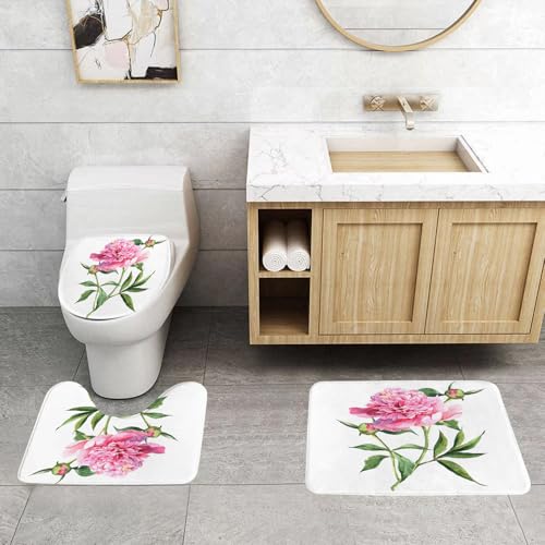 QRFASFZO 3 Stück Badematten und WC Vorleger Microfaser Weiches Badteppich badvorleger rutschfest Waschbar Badezimmerteppich Set,Aquarell Blume, Vintage Pfingstrose Malerei botanische früh QRFASFZO 3 Stück Badematten und WC Vorleger Microfaser Weiches Badteppich badvorleger rutschfest Waschbar Badezimmerteppich Set,Aquarell Blume, Vintage Pfingstrose Malerei botanische früh von QRFASFZO