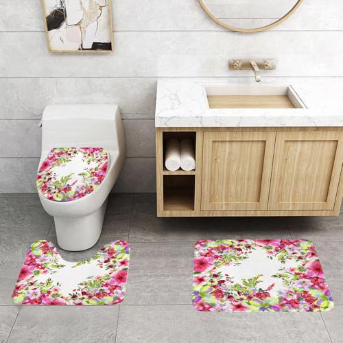 QRFASFZO 3 Stück Badematten und WC Vorleger Microfaser Weiches Badteppich badvorleger rutschfest Waschbar Badezimmerteppich Set,Aquarell-Blumendekor, frische, lockige Weiden- und Dahlie-Blumen-Somme QRFASFZO 3 Stück Badematten und WC Vorleger Microfaser Weiches Badteppich badvorleger rutschfest Waschbar Badezimmerteppich Set,Aquarell-Blumendekor, frische, lockige Weiden- und Dahlie-Blumen-Somme von QRFASFZO