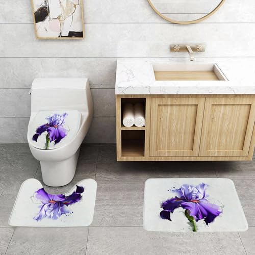 QRFASFZO 3 Stück Badematten und WC Vorleger Microfaser Weiches Badteppich badvorleger rutschfest Waschbar Badezimmerteppich Set,Aquarell-Illustration Einer violetten Iris-Nahaufnahme auf weißem Hint QRFASFZO 3 Stück Badematten und WC Vorleger Microfaser Weiches Badteppich badvorleger rutschfest Waschbar Badezimmerteppich Set,Aquarell-Illustration Einer violetten Iris-Nahaufnahme auf weißem Hint von QRFASFZO