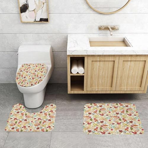 QRFASFZO 3 Stück Badematten und WC Vorleger Microfaser Weiches Badteppich badvorleger rutschfest Waschbar Badezimmerteppich Set,Aquarell Nahtlose Muster mit orange und gelben Herbstblättern, Eiche, QRFASFZO 3 Stück Badematten und WC Vorleger Microfaser Weiches Badteppich badvorleger rutschfest Waschbar Badezimmerteppich Set,Aquarell Nahtlose Muster mit orange und gelben Herbstblättern, Eiche, von QRFASFZO