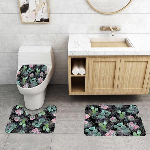 QRFASFZO 3 Stück Badematten und WC Vorleger Microfaser Weiches Badteppich badvorleger rutschfest Waschbar Badezimmerteppich Set,Aquarell Nahtlose Muster. Blühende Kakteen auf dunklem Hintergrund. Ha QRFASFZO 3 Stück Badematten und WC Vorleger Microfaser Weiches Badteppich badvorleger rutschfest Waschbar Badezimmerteppich Set,Aquarell Nahtlose Muster. Blühende Kakteen auf dunklem Hintergrund. Ha von QRFASFZO