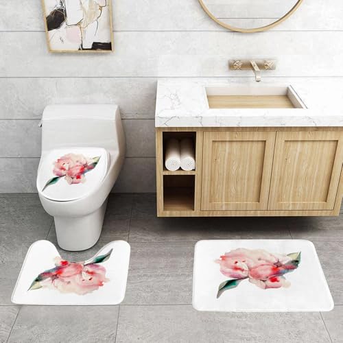 QRFASFZO 3 Stück Badematten und WC Vorleger Microfaser Weiches Badteppich badvorleger rutschfest Waschbar Badezimmerteppich Set,Aquarell-Pfingstrose, einzelne rosa Pfingstrose mit subtilen roten Ref QRFASFZO 3 Stück Badematten und WC Vorleger Microfaser Weiches Badteppich badvorleger rutschfest Waschbar Badezimmerteppich Set,Aquarell-Pfingstrose, einzelne rosa Pfingstrose mit subtilen roten Ref von QRFASFZO
