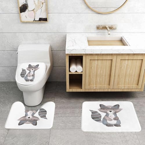 QRFASFZO 3 Stück Badematten und WC Vorleger Microfaser Weiches Badteppich badvorleger rutschfest Waschbar Badezimmerteppich Set,Aquarell Waschbär, handgezeichneter grau-weißer Waschbär, stehend auf QRFASFZO 3 Stück Badematten und WC Vorleger Microfaser Weiches Badteppich badvorleger rutschfest Waschbar Badezimmerteppich Set,Aquarell Waschbär, handgezeichneter grau-weißer Waschbär, stehend auf von QRFASFZO