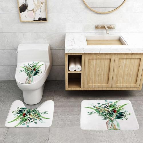 QRFASFZO 3 Stück Badematten und WC Vorleger Microfaser Weiches Badteppich badvorleger rutschfest Waschbar Badezimmerteppich Set,Aquarell gemalten grünen Blumenstrauß, EIN Glas gefüllt mit üppigen Eu QRFASFZO 3 Stück Badematten und WC Vorleger Microfaser Weiches Badteppich badvorleger rutschfest Waschbar Badezimmerteppich Set,Aquarell gemalten grünen Blumenstrauß, EIN Glas gefüllt mit üppigen Eu von QRFASFZO