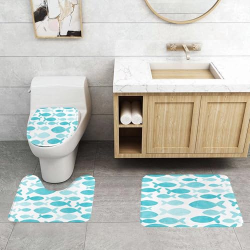 QRFASFZO 3 Stück Badematten und WC Vorleger Microfaser Weiches Badteppich badvorleger rutschfest Waschbar Badezimmerteppich Set,Aquarell nahtloses Muster mit Seefisch QRFASFZO 3 Stück Badematten und WC Vorleger Microfaser Weiches Badteppich badvorleger rutschfest Waschbar Badezimmerteppich Set,Aquarell nahtloses Muster mit Seefisch von QRFASFZO