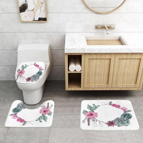 QRFASFZO 3 Stück Badematten und WC Vorleger Microfaser Weiches Badteppich badvorleger rutschfest Waschbar Badezimmerteppich Set,Aquarell - saftiger Kranzstil, Kakteen und Kränze im Aquarelldesign, K QRFASFZO 3 Stück Badematten und WC Vorleger Microfaser Weiches Badteppich badvorleger rutschfest Waschbar Badezimmerteppich Set,Aquarell - saftiger Kranzstil, Kakteen und Kränze im Aquarelldesign, K von QRFASFZO