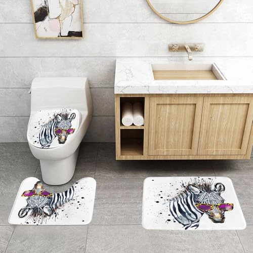 QRFASFZO 3 Stück Badematten und WC Vorleger Microfaser Weiches Badteppich badvorleger rutschfest Waschbar Badezimmerteppich Set,Aquarellmalerei eines Zebras mit lila Trendiger Sonnenbrille QRFASFZO 3 Stück Badematten und WC Vorleger Microfaser Weiches Badteppich badvorleger rutschfest Waschbar Badezimmerteppich Set,Aquarellmalerei eines Zebras mit lila Trendiger Sonnenbrille von QRFASFZO