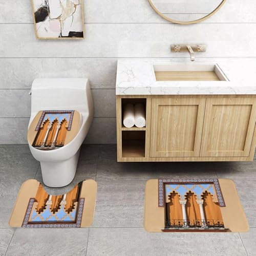 QRFASFZO 3 Stück Badematten und WC Vorleger Microfaser Weiches Badteppich badvorleger rutschfest Waschbar Badezimmerteppich Set,Arabische, alte Fenster im arabischen Stil in Cordoba, Spanien - Archi QRFASFZO 3 Stück Badematten und WC Vorleger Microfaser Weiches Badteppich badvorleger rutschfest Waschbar Badezimmerteppich Set,Arabische, alte Fenster im arabischen Stil in Cordoba, Spanien - Archi von QRFASFZO
