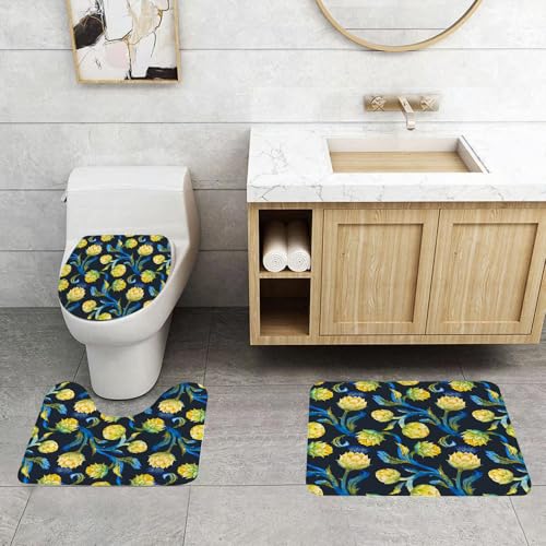 QRFASFZO 3 Stück Badematten und WC Vorleger Microfaser Weiches Badteppich badvorleger rutschfest Waschbar Badezimmerteppich Set,Artischocke, gelbe Artischocke mit blauen Reben auf dunklem Hintergrun QRFASFZO 3 Stück Badematten und WC Vorleger Microfaser Weiches Badteppich badvorleger rutschfest Waschbar Badezimmerteppich Set,Artischocke, gelbe Artischocke mit blauen Reben auf dunklem Hintergrun von QRFASFZO