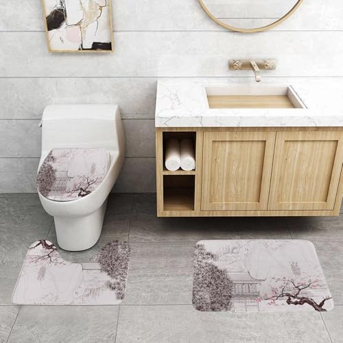 QRFASFZO 3 Stück Badematten und WC Vorleger Microfaser Weiches Badteppich badvorleger rutschfest Waschbar Badezimmerteppich Set,Asien, traditioneller Pavillon in den Bergen, mit blühenden Pflaumenbä QRFASFZO 3 Stück Badematten und WC Vorleger Microfaser Weiches Badteppich badvorleger rutschfest Waschbar Badezimmerteppich Set,Asien, traditioneller Pavillon in den Bergen, mit blühenden Pflaumenbä von QRFASFZO
