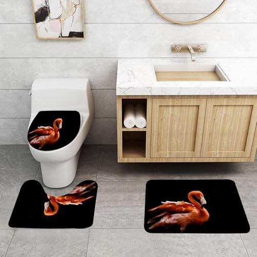 QRFASFZO 3 Stück Badematten und WC Vorleger Microfaser Weiches Badteppich badvorleger rutschfest Waschbar Badezimmerteppich Set,Atemberaubender orangefarbener Flamingo auf schwarzem Hintergrund, der QRFASFZO 3 Stück Badematten und WC Vorleger Microfaser Weiches Badteppich badvorleger rutschfest Waschbar Badezimmerteppich Set,Atemberaubender orangefarbener Flamingo auf schwarzem Hintergrund, der von QRFASFZO