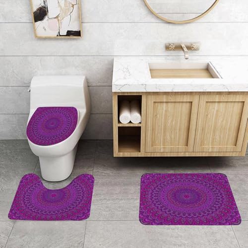 QRFASFZO 3 Stück Badematten und WC Vorleger Microfaser Weiches Badteppich badvorleger rutschfest Waschbar Badezimmerteppich Set,Aubergine, lila Mandala-Form, inspiriert vom kaleidoskopischen Stil de QRFASFZO 3 Stück Badematten und WC Vorleger Microfaser Weiches Badteppich badvorleger rutschfest Waschbar Badezimmerteppich Set,Aubergine, lila Mandala-Form, inspiriert vom kaleidoskopischen Stil de von QRFASFZO