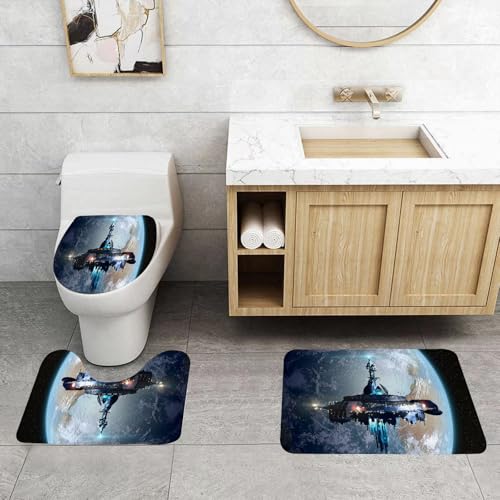 QRFASFZO 3 Stück Badematten und WC Vorleger Microfaser Weiches Badteppich badvorleger rutschfest Waschbar Badezimmerteppich Set,Außerirdisches Mutterschiff in der Nähe der Erde für futuristische Fan QRFASFZO 3 Stück Badematten und WC Vorleger Microfaser Weiches Badteppich badvorleger rutschfest Waschbar Badezimmerteppich Set,Außerirdisches Mutterschiff in der Nähe der Erde für futuristische Fan von QRFASFZO