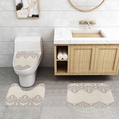 QRFASFZO 3 Stück Badematten und WC Vorleger Microfaser Weiches Badteppich badvorleger rutschfest Waschbar Badezimmerteppich Set,Barock - Stil Dekoration, komplizierte grau auf beigem Hintergrund, Hi QRFASFZO 3 Stück Badematten und WC Vorleger Microfaser Weiches Badteppich badvorleger rutschfest Waschbar Badezimmerteppich Set,Barock - Stil Dekoration, komplizierte grau auf beigem Hintergrund, Hi von QRFASFZO