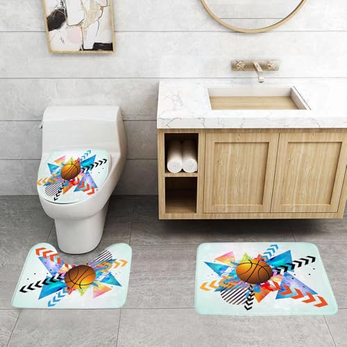QRFASFZO 3 Stück Badematten und WC Vorleger Microfaser Weiches Badteppich badvorleger rutschfest Waschbar Badezimmerteppich Set,Basketball Spielen, Basketball, Jugendliche sind Bunte geometrische Fo QRFASFZO 3 Stück Badematten und WC Vorleger Microfaser Weiches Badteppich badvorleger rutschfest Waschbar Badezimmerteppich Set,Basketball Spielen, Basketball, Jugendliche sind Bunte geometrische Fo von QRFASFZO