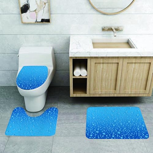 QRFASFZO 3 Stück Badematten und WC Vorleger Microfaser Weiches Badteppich badvorleger rutschfest Waschbar Badezimmerteppich Set,Bauernhofdekor, Wassertropfen auf dem Glas Ökologiesymbol von QRFASFZO