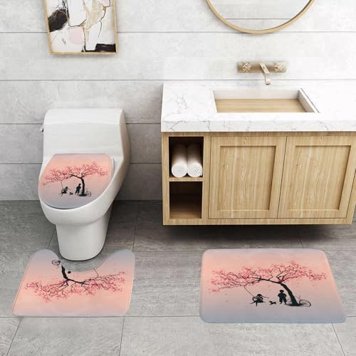 QRFASFZO 3 Stück Badematten und WC Vorleger Microfaser Weiches Badteppich badvorleger rutschfest Waschbar Badezimmerteppich Set,Baum des Lebens, Kinder Spielen auf Einer Schaukel mit Reifen unter de QRFASFZO 3 Stück Badematten und WC Vorleger Microfaser Weiches Badteppich badvorleger rutschfest Waschbar Badezimmerteppich Set,Baum des Lebens, Kinder Spielen auf Einer Schaukel mit Reifen unter de von QRFASFZO